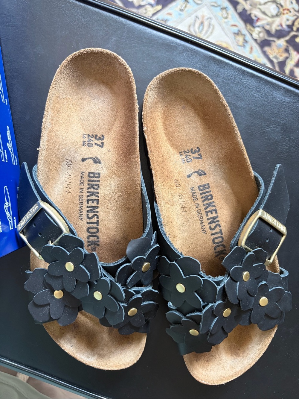 Birkenstock Kids Black Floral Buckle Sandals